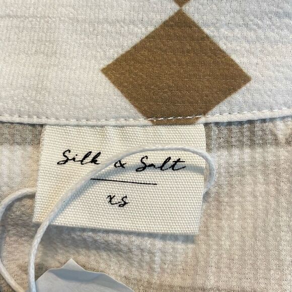 Silk and Salt The Perfect Sundress White Khaki Knit Tribal Print Mini 3/4 Sleeve - Picture 6 of 10